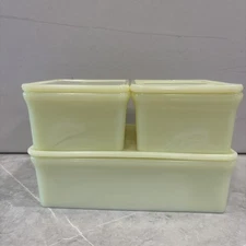 3 McKee  Rectangle Yellow Refrigerator Dishes Lids Set of 3 Complete