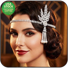 Flapper Headband Rhinestones Crystal Headdress 1920S Costume Accessory Silver