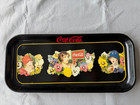 Coca-Cola Metal Tray, Ladies with Pansies, Black Rectangle Tray — photo 1