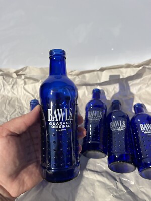 Vintage Blue Bawls Guarana 10oz Bottle. 6 Pk. Cleaned. Beautiful Blue Glass