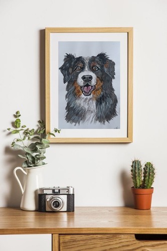 Bernese Mountain dog Original watercolor painting lovers art 8x5.5'' Portrait - Picture 3 of 3