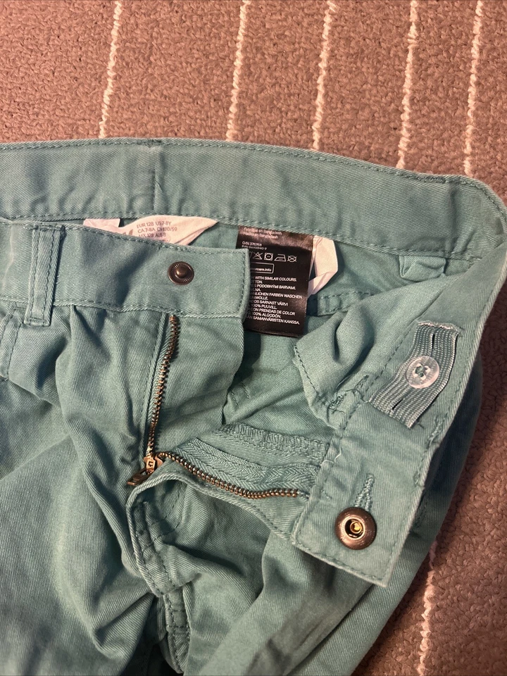 Lote de (2) Pantalones Cintura Ajustable 100% Algodón Rojo Teal H&M Niñas Nuevos sin Etiquetas Talla 7-8 Foto 3 de 3