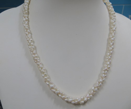 Freshwater Cultured White 3-Strand Twist Rice Pearl Necklace - Picture 16 of 21
