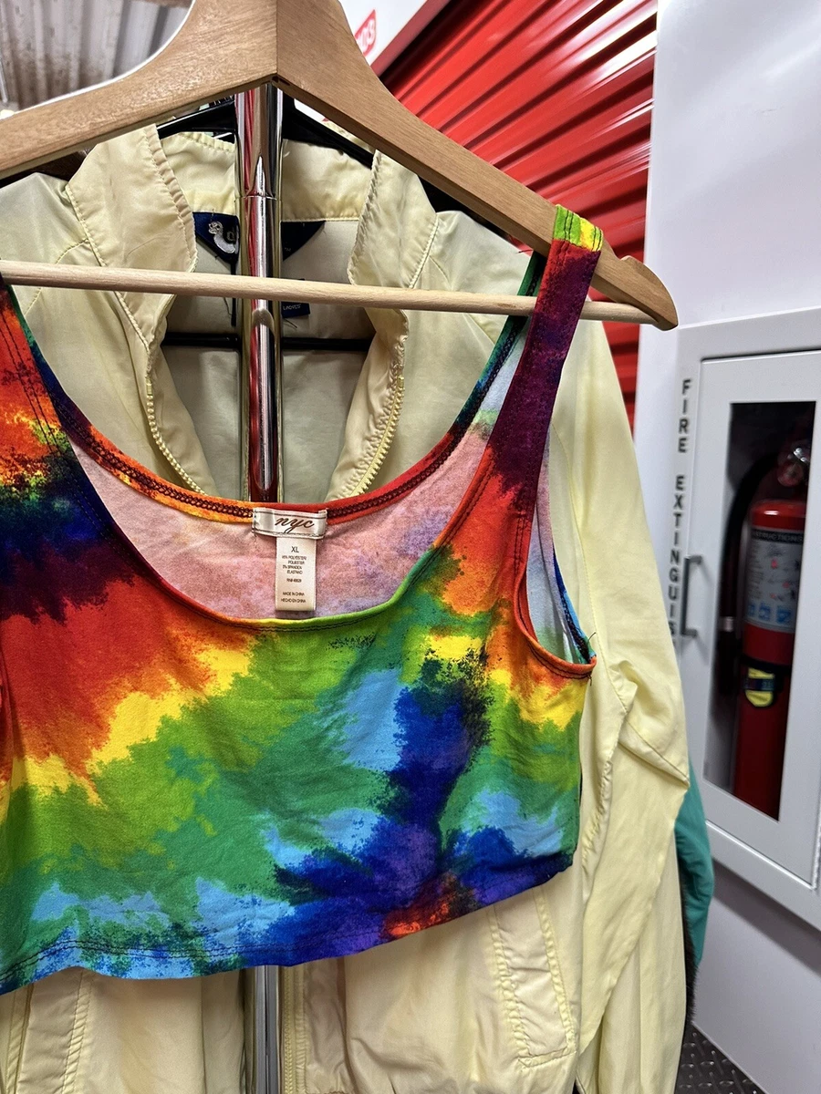 Vintage Y2K Tie Dye Fun Rainbow Super Crop Top Tank Top Size XL