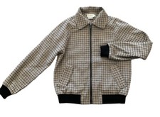 Lily Sidonio Molly Bracken Houndstooth Zip Bomber Jacket Size S Stretch Cuffs