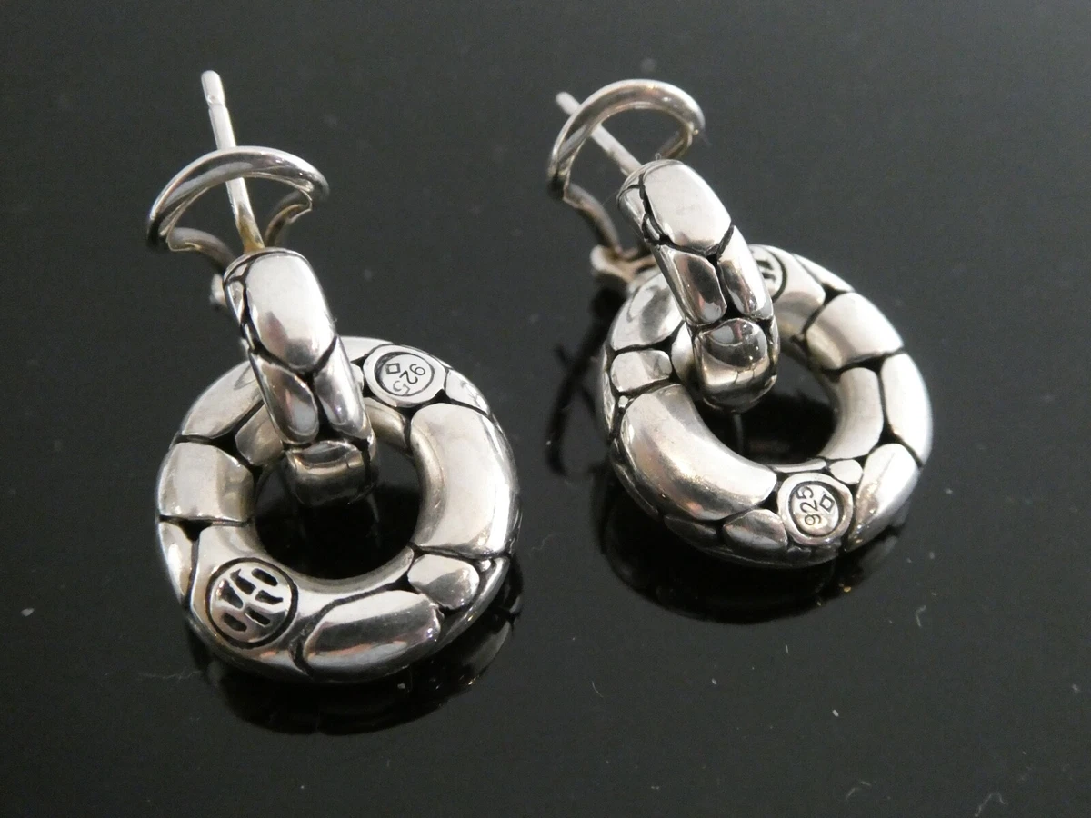 JOHN HARDY Kali Pebble Sterling Silver 925 Hoop Drop Dangle Omega