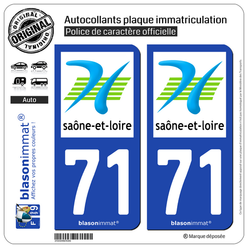 2 Autocollants plaque immatriculation auto : 71 Saône-et-Loire - Département - Photo 1/1