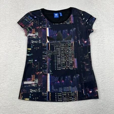 Vintage Adidas Shirt Womens Medium Short Sleeve Tee City Lights Big Logo Active