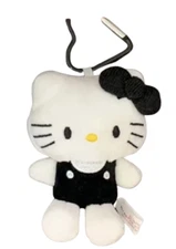 New JAPAN Sanrio Hello Kitty Black Plush Key Fob Keychain Bag Clip Holder Charm