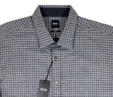 Men's HUGO BOSS Gray Blue Plaid Flannel Shirt XL X-Large NWT NEW 148 Slim Fit