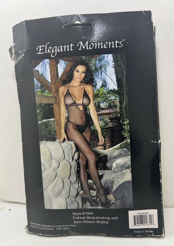 Lencería bodystocking negra sexy de red elegante Moments para mujer OS Foto 3 de 4