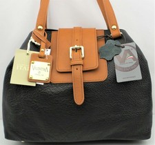 Valentina Lg Tote Satchel Convertible Bag Black Brown Real Leather Made In Italy