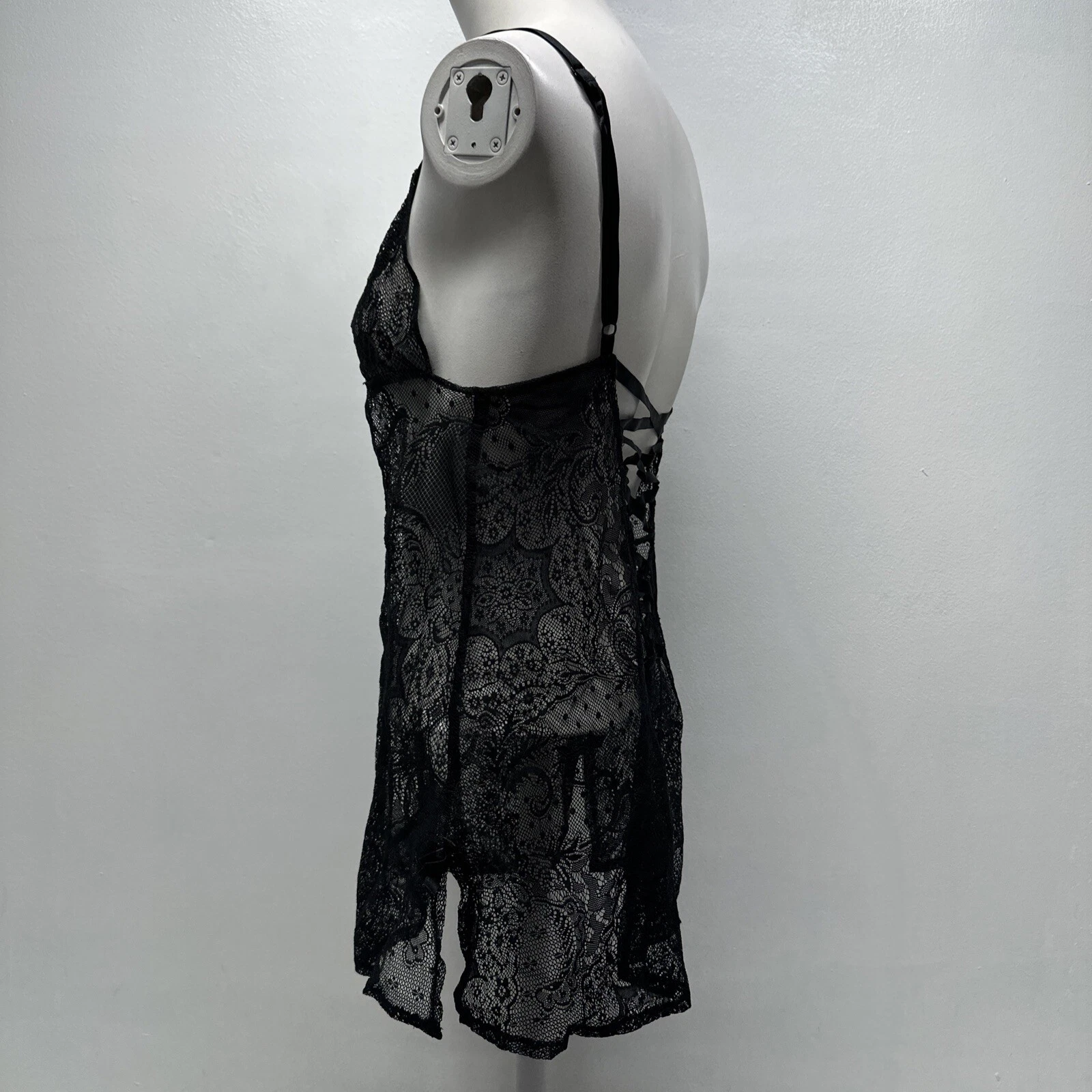 UNDERCOVER Abito Victoria’s Secret slip senza maniche See Thru pizzo floreale fiocco nero medio