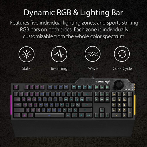 ASUS Tuf Gaming K1 Tastatur USB RGB Auf 5 Zone Rollo A 19 Buttons Knopf Volume - Bild 3 von 6