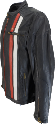 Gabicci Mens Navy/White/Red Leather Rally Jacket - Picture 3 of 4