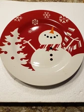Trisa Snowman Plate 10.5" Ceramic Dinner Plate for Christmas Winter NEW Red
