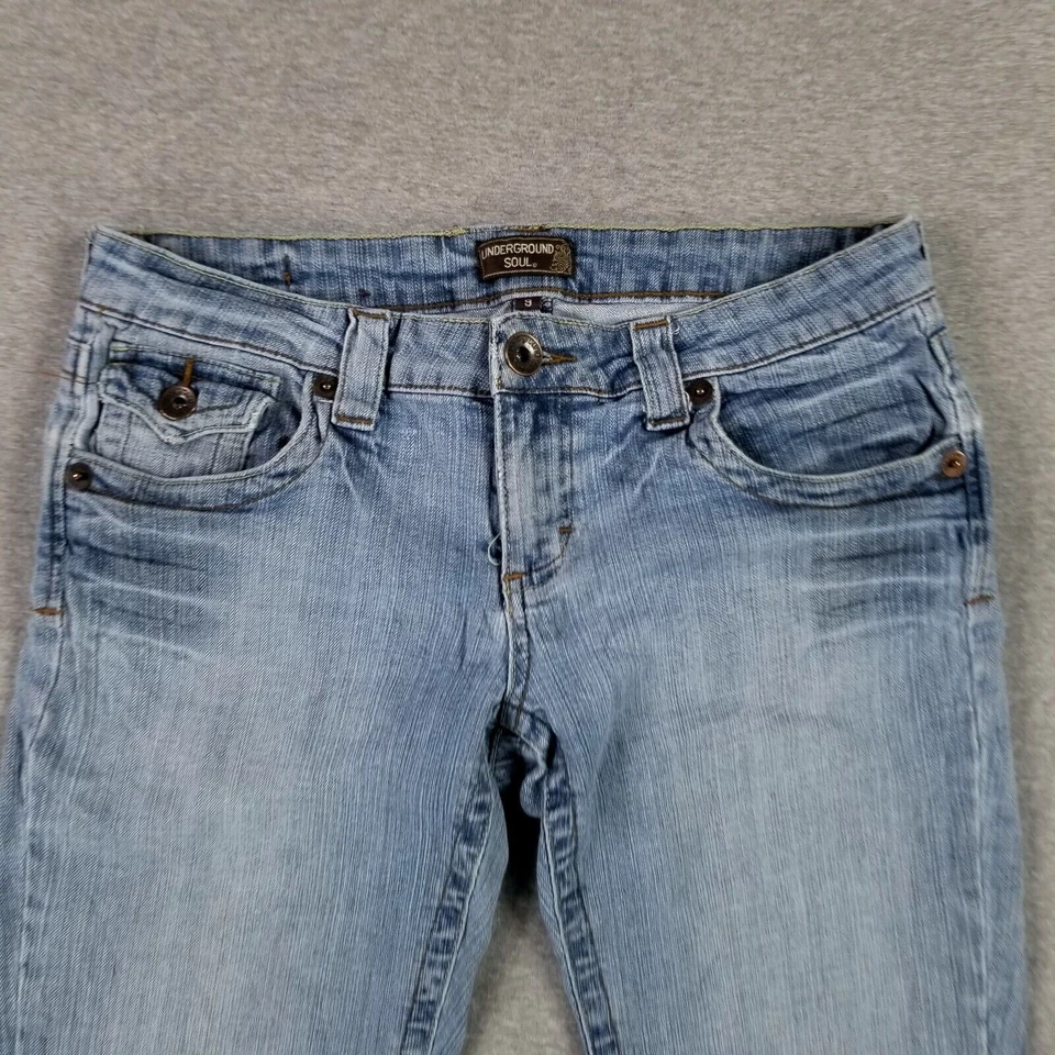 Vintage Underground Soul Size 9 Low Rise Flare Leg Jeans Flap Pockets 2000s - Image 2 of 4