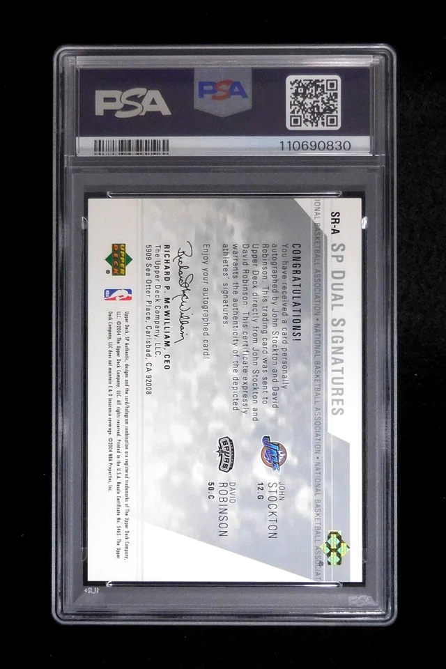 2003 SP Authentic J. Stockton / D. Robinson #SR-A Sp Dual Signatures Auto PSA 9 - Image 4 of 4