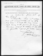 Membrete de minería Hawthorne Milling, Cyanide and Mining Co Nevada 1897