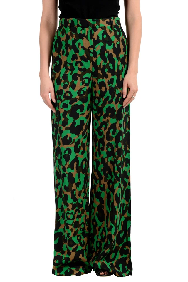 Pantalones para mujer Versace multicolor estampado animal pierna ancha frente plano talla S L