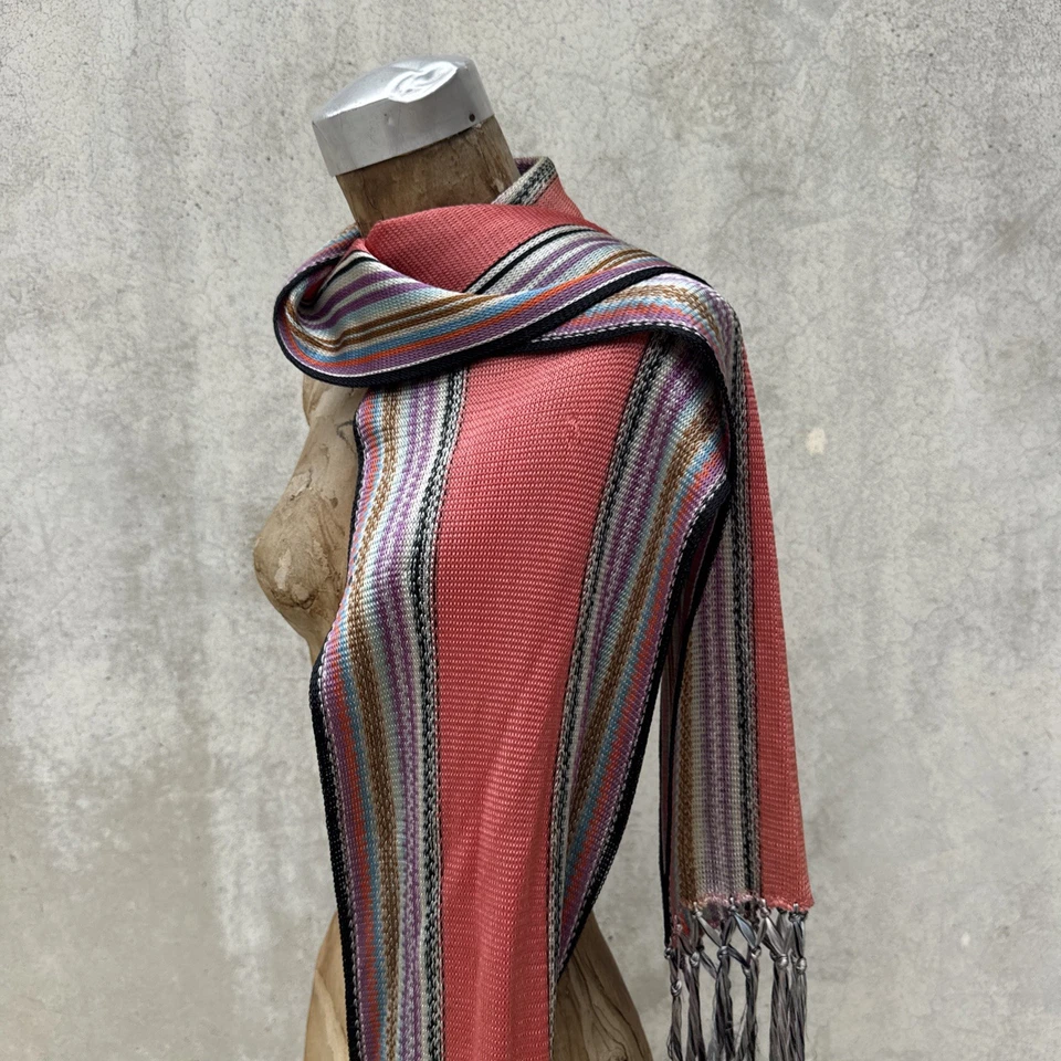 Antigua bufanda tejida rayón sedoso arco iris de 1920 chal envolvente flecos rara de colección Foto 2 de 4