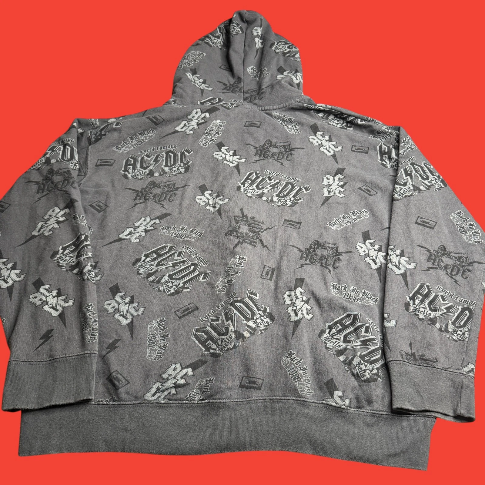 AC/DC Mens XL Rockware Gray Full Zip Hoodie Jacket Y2K AOP Rock Band Grunge image 9