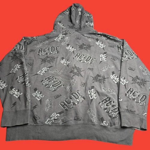 AC/DC Mens XL Rockware Gray Full Zip Hoodie Jacket Y2K AOP Rock Band Grunge image 9