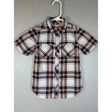 Tucker Tate Boys Plaid Short Sleeve Button Up Shirt Size 5/6 Orange Navy