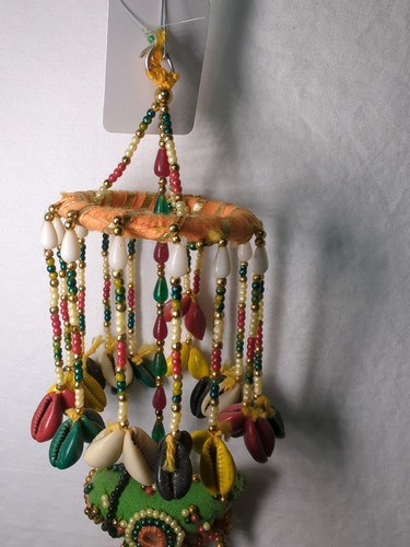 Vintage Anhänger zum Aufhängen Mobile Muscheln Perlen Stoffglocke - Bild 4 von 6