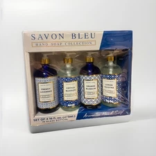 Home and Body Savon Blue Hand Soap Set of 4-16 Fl Oz Glass Bottles NEW