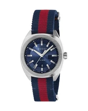 Gucci YA142304 GG2570 41mm Blue Dial Date Quartz Men’s Watch Nylon Strap