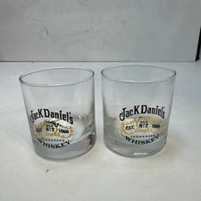 Jack Daniels Old No. 7 Set of 2 Lowball Rocks Round Glasses Weighted Bottom