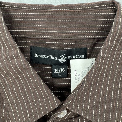 Beverly Hills Polo Club Button Down Shirt Boys 14/16 Brown Striped Cotton NWT - Picture 4 of 8