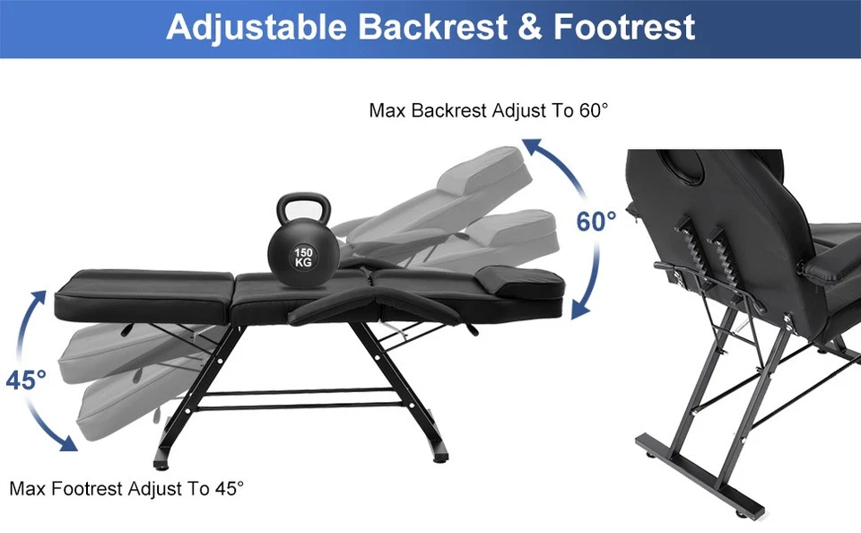 Silla de mesa comercial negra de masaje facial para salón cama spa tatuaje masaje cama Foto 4 de 4