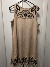 BUFFALO TAN FAUX SUEDE LOOK DRESS EMB. WITH STUDS & BLACK EMBROIDERIES 