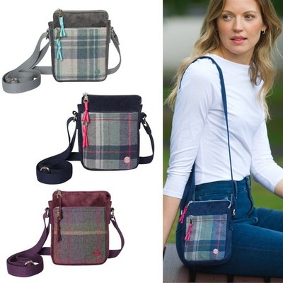 Earth Squared Tweed Tartan Handytasche Damen Umhängetasche klein Zip Case