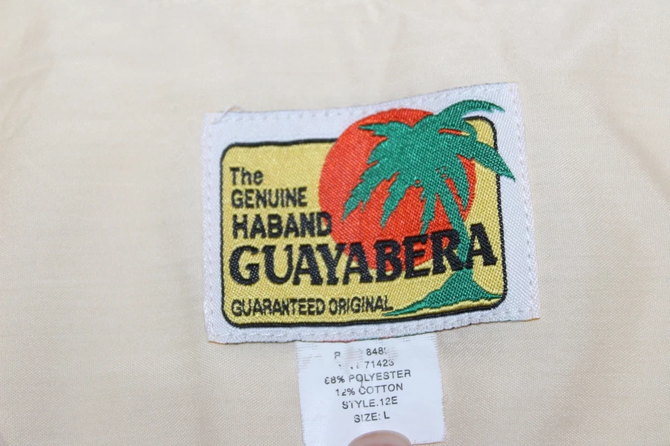 HABAND Guayabera Mens Large Short Sleeve Button Shirt Poly/Cotton Pockets Yellow - Image 2 of 4