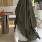 Two Layers Muslim Ramadan Women Large Khimar Hijab Niqab Burqa Tops Kaftan Dress
