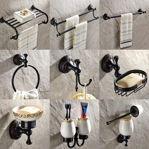 Oil Rubbed Bronze Carved Bathroom Accessories Set Bath Hardware Towel Bar ee008