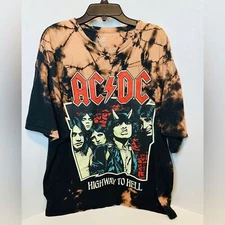 AC/DC Rock Band Highway to Hell Graphic Retro Concert Style Bleach Dyed T-shirt