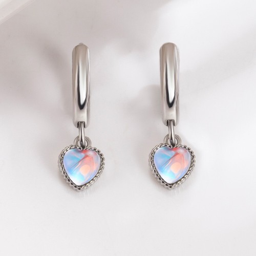 Shiny 925 Sterling Silver Moon Stone Love Heart Dangle/Drop Huggie Earrings Gift - Picture 5 of 10