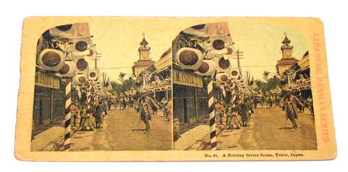 Antique Stereoview Holiday Street Scene Tokio Japan CST1