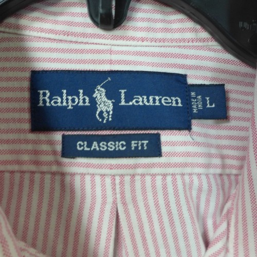 Polo Ralph Lauren Pink Stripe Flesh Pony Long Sleeve Button Up Shirt Men Size L - Picture 2 of 10