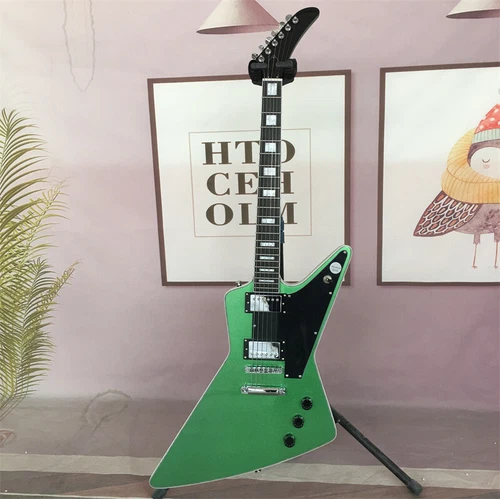 Custom Green Electric Guitar Exp Bone Nut Resin Inlay HH Pickups Fixed Bridge