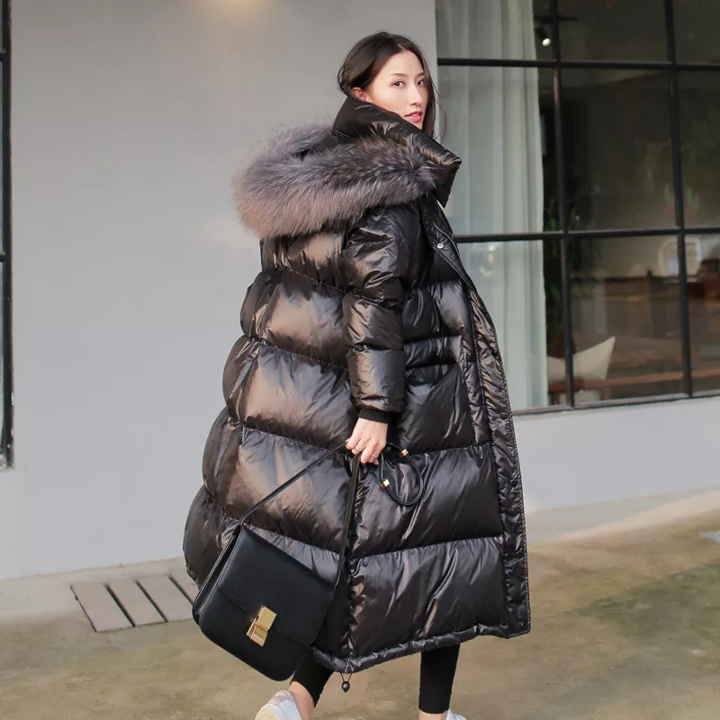 Inverno Piumino Giacca Cappotto Lungo Mantella con Piume Cappa