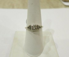 ART DECO 14K Gold Diamond Ring Diamond Center .25pt E COLOR Size 8