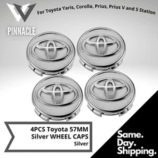 SET OF 4 TOYOTA WHEEL RIM CENTER HUB CAPS SILVER CHROME LOGO 57MM COROLLA PRIUS