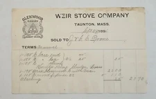 1896 Weir Stove Company Illustrated Billhead Receipt Taunton, MA