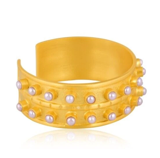 Conjunto de perlas hechas a mano latón oro diseñador étnico brazalete brazalete joyería para mujeres niñas Foto 2 de 3