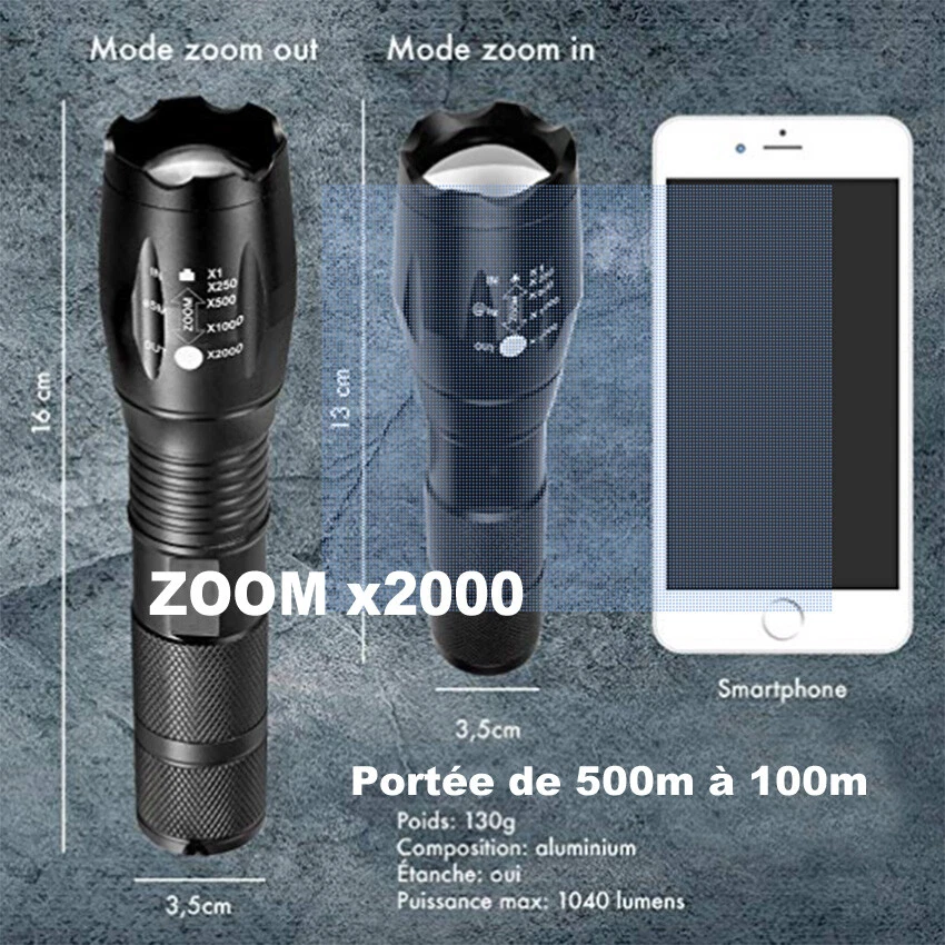 Lampe Torche LED Torch XML-T6  🔥 PUISSANTE Sport Velo Camping Pêche Militaire - Bild 2 von 2